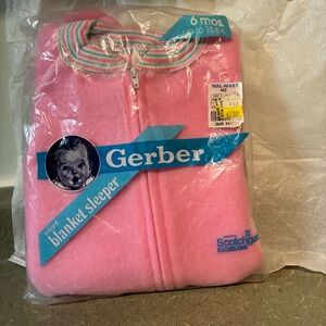 Vintage 1990 Gerber Pink Infant Blanket Sleeper with Striped Collar